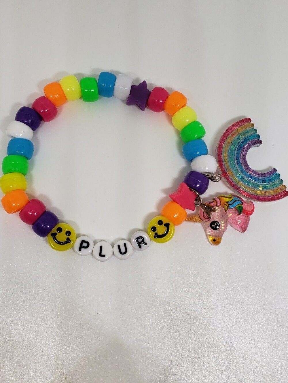 Handmade Neon Rainbow Unicorn Plur Kandi Bracelet